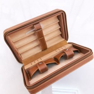 Premium PU Leather Travel Cigar Humidor | 3-Cigar Capacity with Cedar Lining