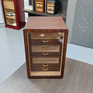 Premium Walnut-Finish Cigar Humidor Cabinet | 4-Drawer, 200-230 Cigar Capacity