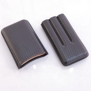 Premium Carbon Fiber Texture PU Cigar Case | 3-Cigar Pull-Up Sleeve